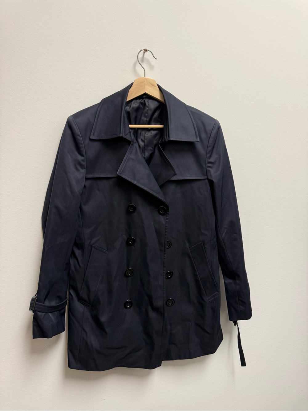 Source Unknown Double-Breasted Dark Navy Trench Coat